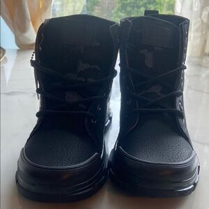 Black Leather Combat Boots with Buckles